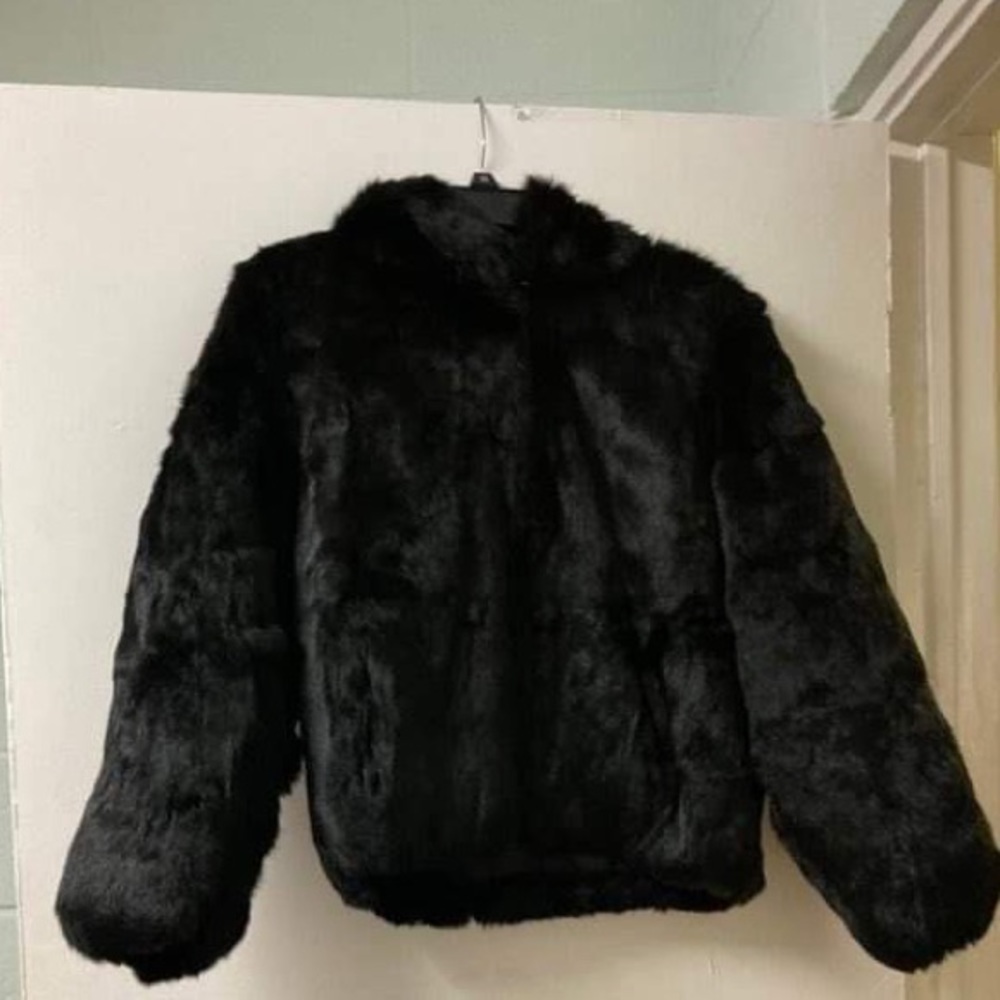 Luxurious black faux fur rabbit jacket